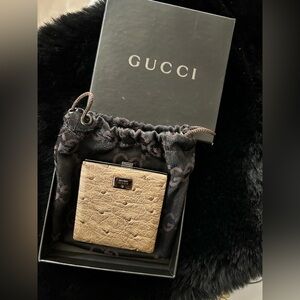 Gucci Ostrich Leather Compact Mirror
